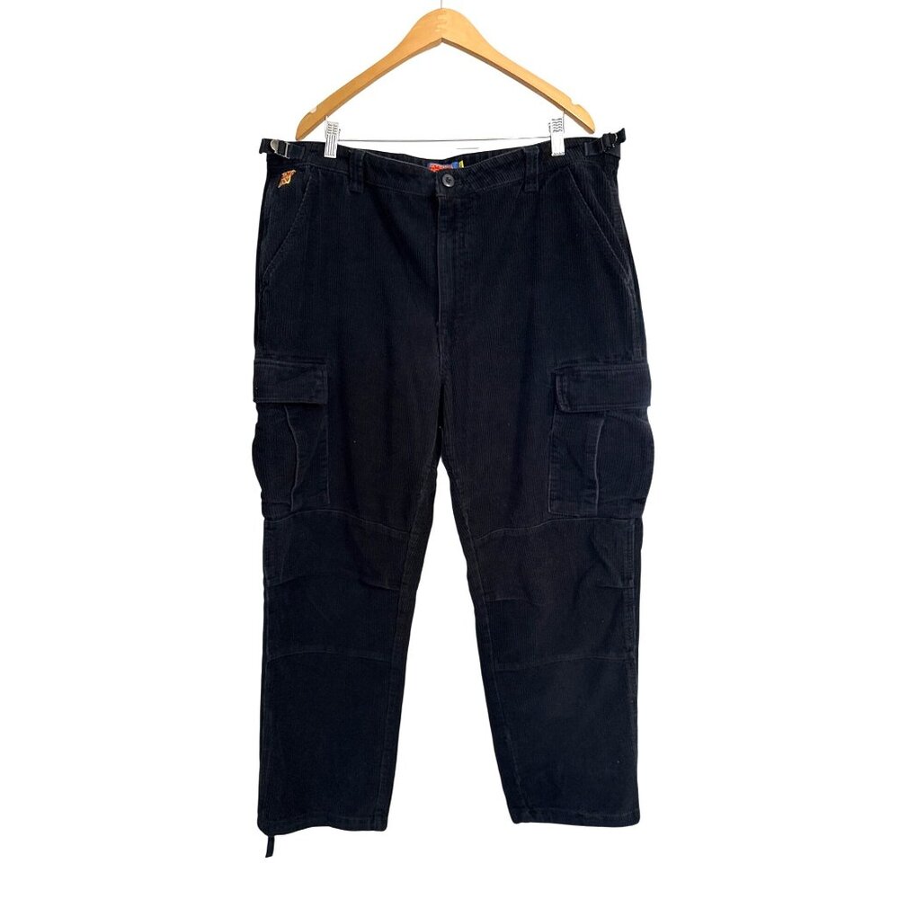 Gmpure Black Corduroy Relaxed Fit Cargo Pants Mens Size 40 Adjustable Waist Dura